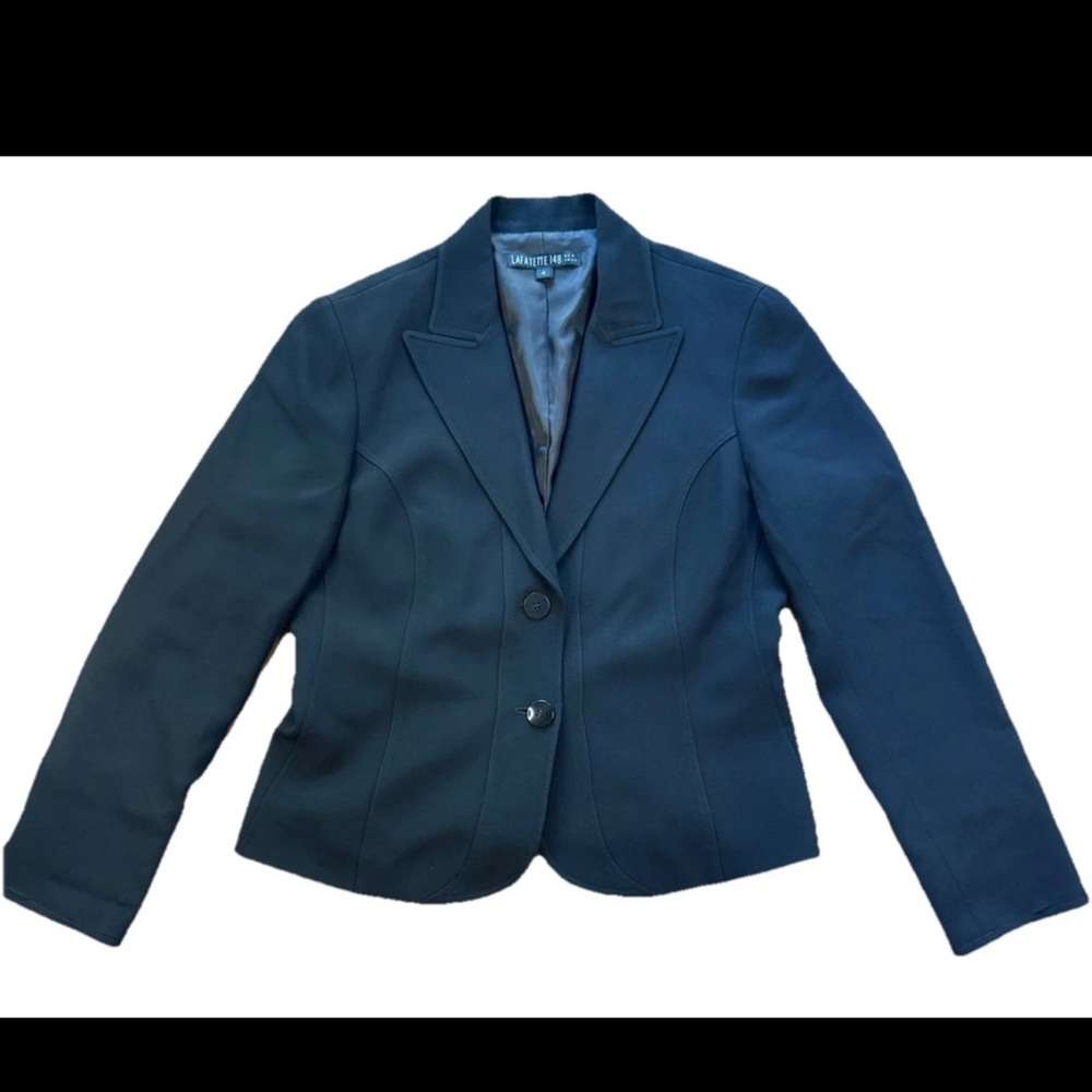 Lafayette 148 New York Black Blazer Women Sz 4 Tailored 2 Button Closure Career